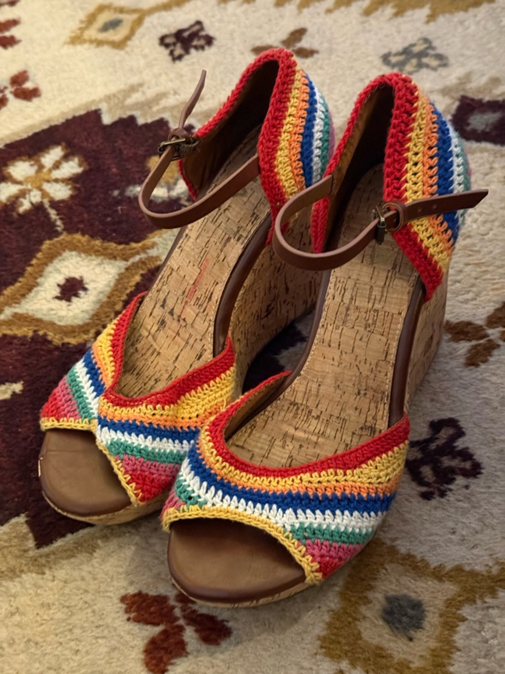 Mía Multicolor Crochet Wedge Sandals with Ankle Strap